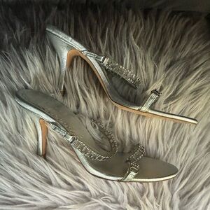 LK Bennett Silver Heels with Crystal Embellished Straps EU38